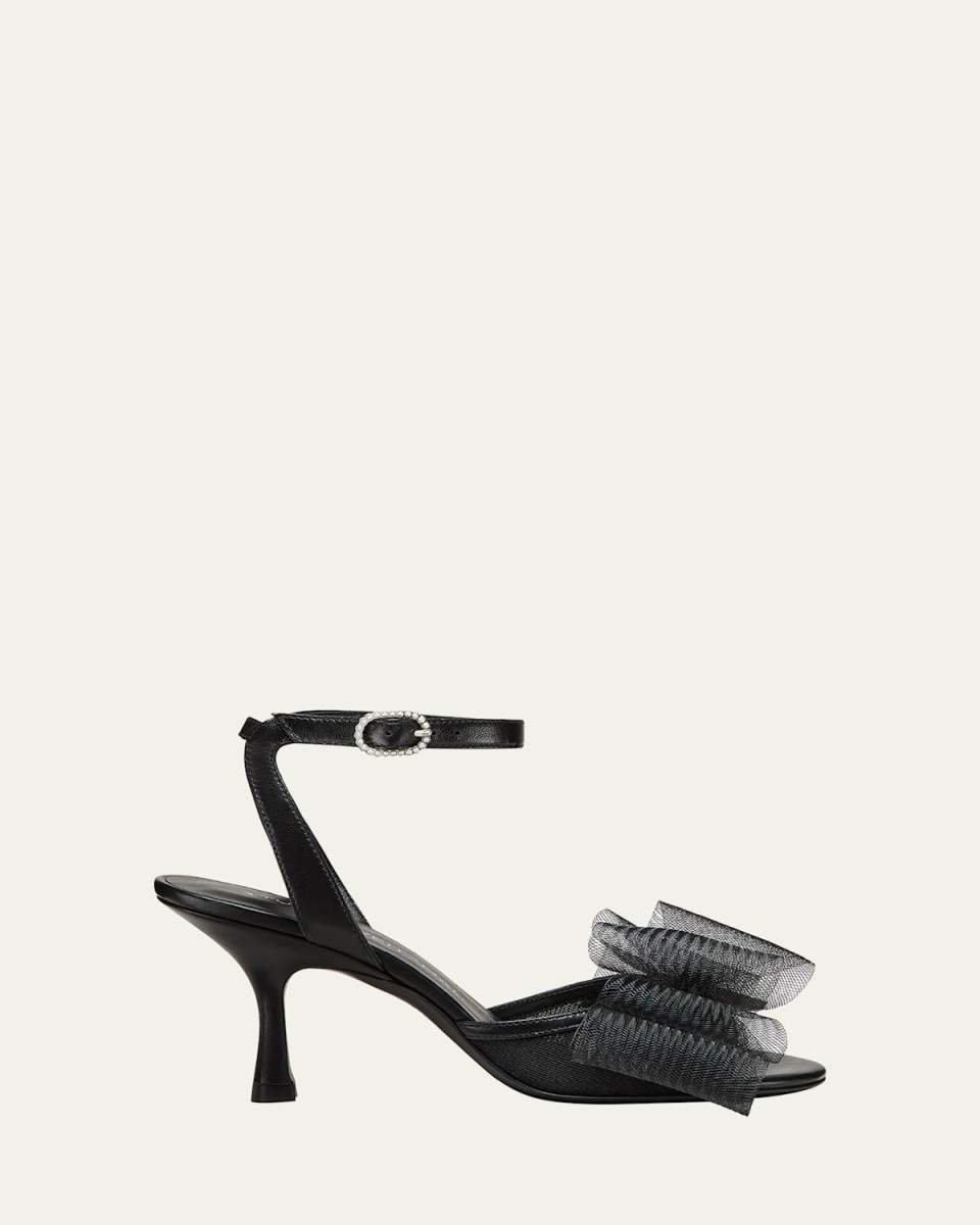 Blushing Bow Mesh Ankle-Strap Sandals